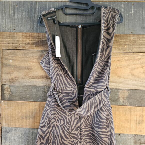 White House Black Market Chocolate Zebra Animal Print Belted A-Line Dress 12 NWT - Picture 5 of 9